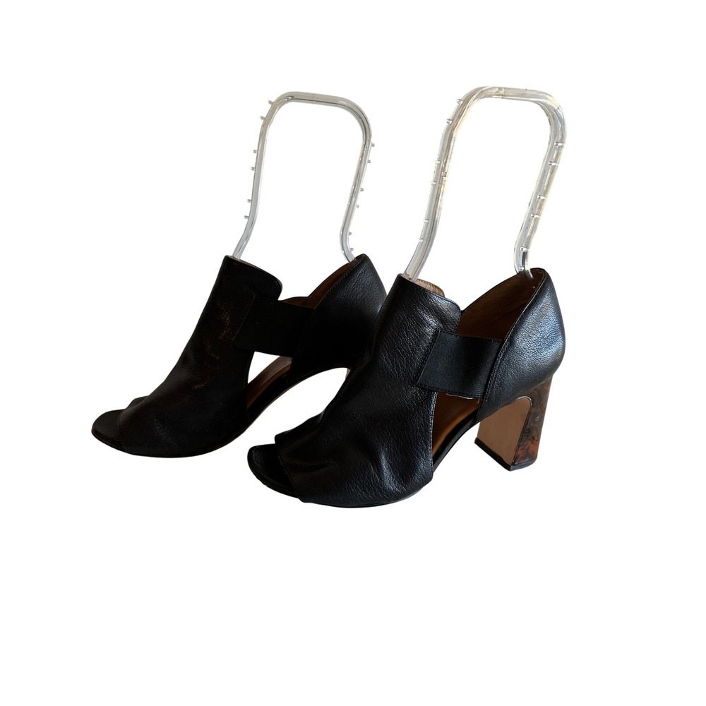 Corso Como Black Leather Peep Toe Shooties Tortoiseshell Block Heel Sandals